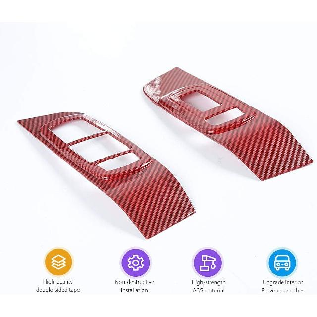GZXinWei Inner Door Window Lift Panel for Dodge Challenger 2015-2023 Interior Cover Trim Red Carbon Fiber