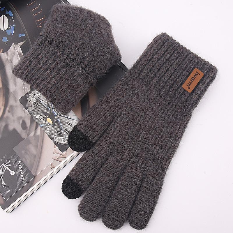 Guantes de lana de invierno para hombre con pantalla táctil - Forro de terciopelo grueso para protegerse del frío en exteriores
