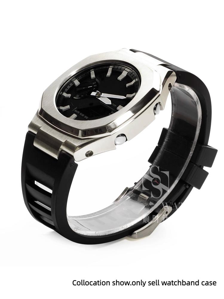 GA-2100 Mod Kit For Casio G-SHOCK GA2100 2110 GA B2100 Watch Men Modified Stainless Steel Case FKM Fluororubber Band Metal Strap