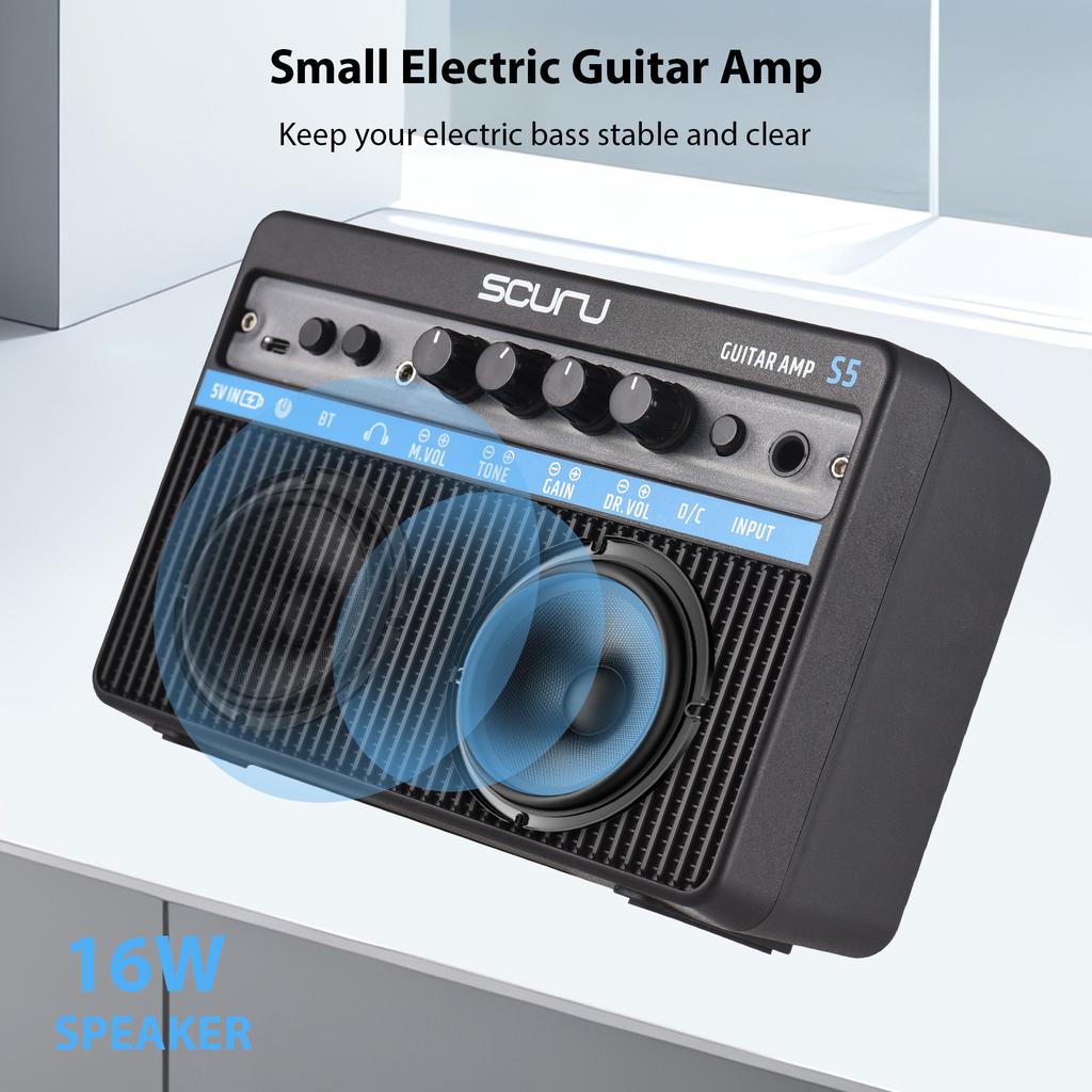 Scuru 16W Small Electric Guitar Amp Portable Guitar Practice Speaker Ενσωματωμένο εφέ παραμόρφωσης