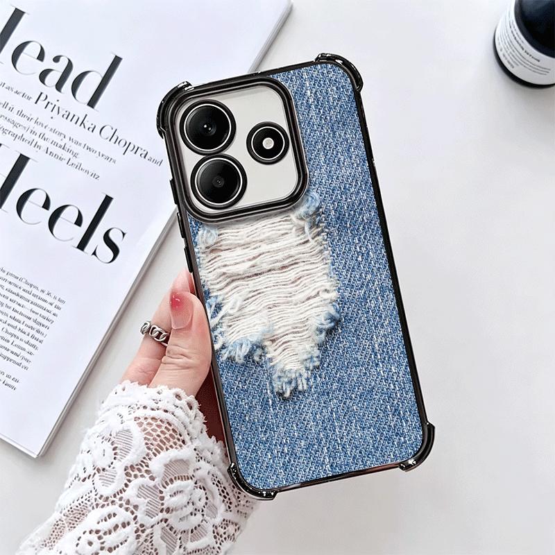 Retro Denim Pattern Soft Phone Case For Xiaomi Redmi Note 14 15 Pro Plus 13 12 11S 11T 5G 10 9S 9 Plating Anti-Fall Fundas