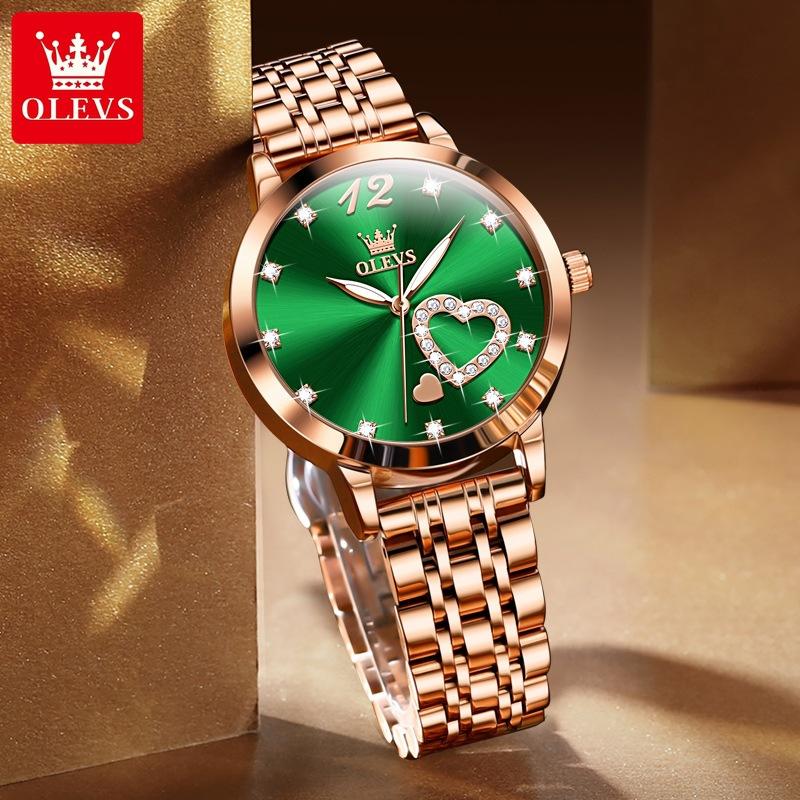 

OLEVS Розкішний Кварцовий Годинник Для Жінок Водонепроникний Люмінесцентний з Нержавіючої Сталі Жіночий Годинник Форми Серця Простий Циферблат Стрілочний Годинник зелений