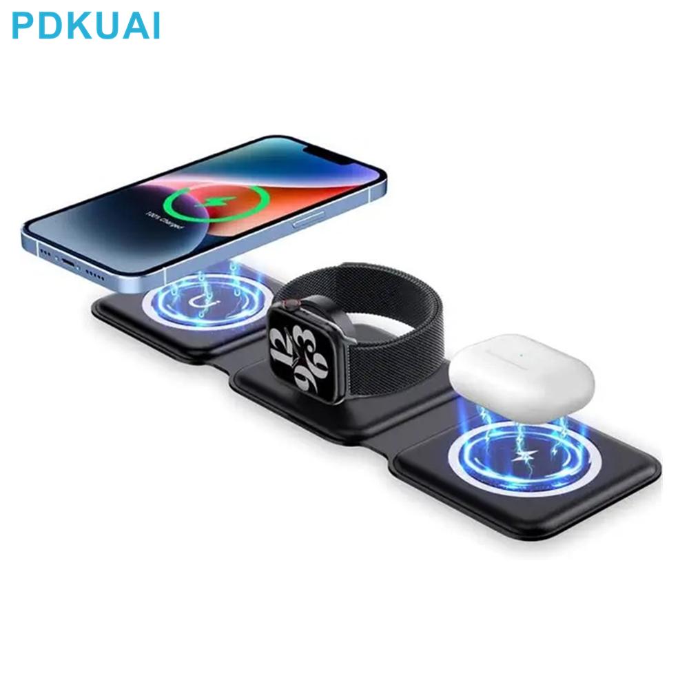 

Беспроводное зарядное устройство 3 в 1, складная магнитная станция быстрой зарядки мощностью 15 Вт для Iphone 14 13 12 11 Xs Xr X 8 Apple Watch Airpods Pro