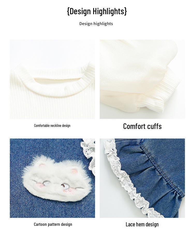 Autumn 2025 Girls' Fashion Denim Three-Piece Set: Vest, Base Shirt, for Small & Medium Kids