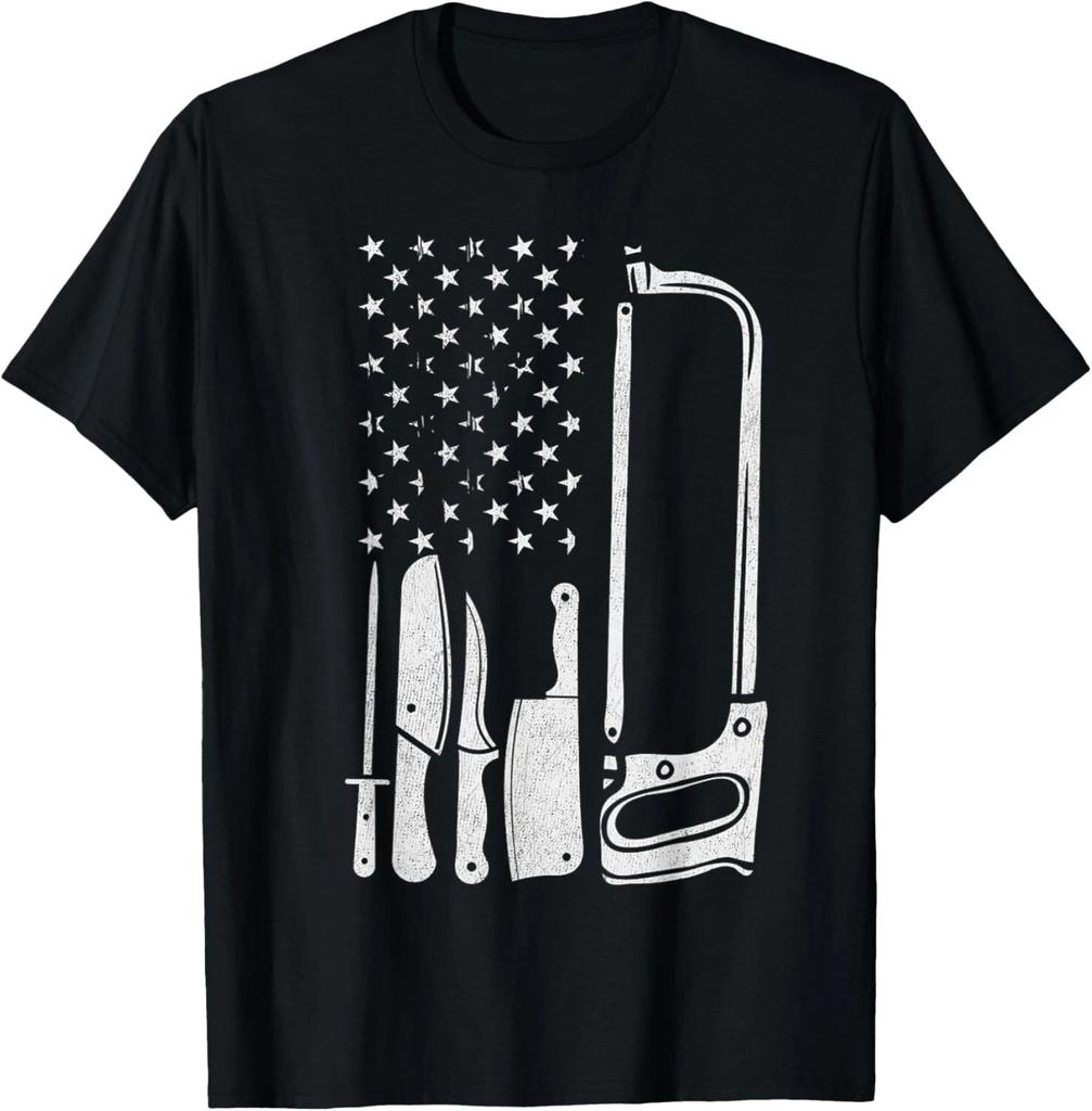 Funny USA Flag Shirt with Dad Butcher Tools Woman Butcher Gift Unisex T-Shirt