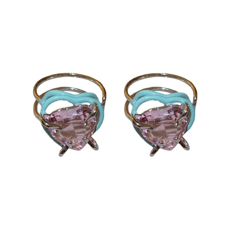 Trendy Adjustable Pink Heart Zircon Ring for Women