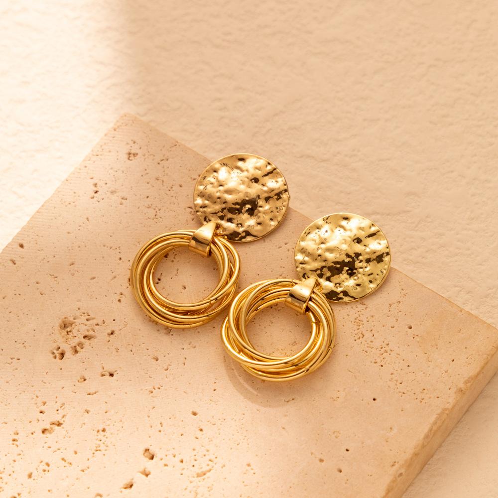 Gold Fashionable Plated Alloy Earrings Irregular Geometric Design Circle
