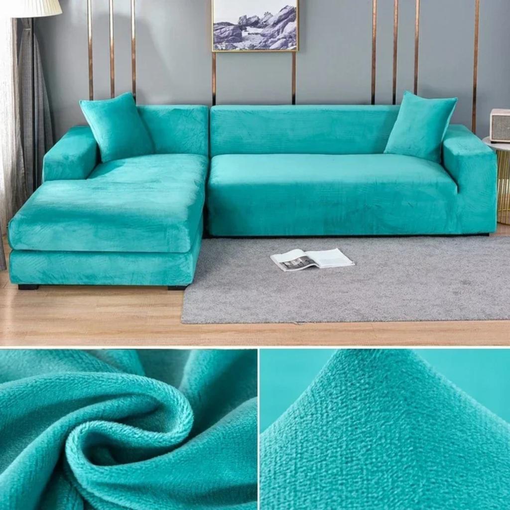 Solid Color Velvet Sofa Cover Elastic Thick L Shaped Corner Sofa Cover For Living Room Stretch Cover For 1/2/3/4 Seat Sofa Couch Armchair