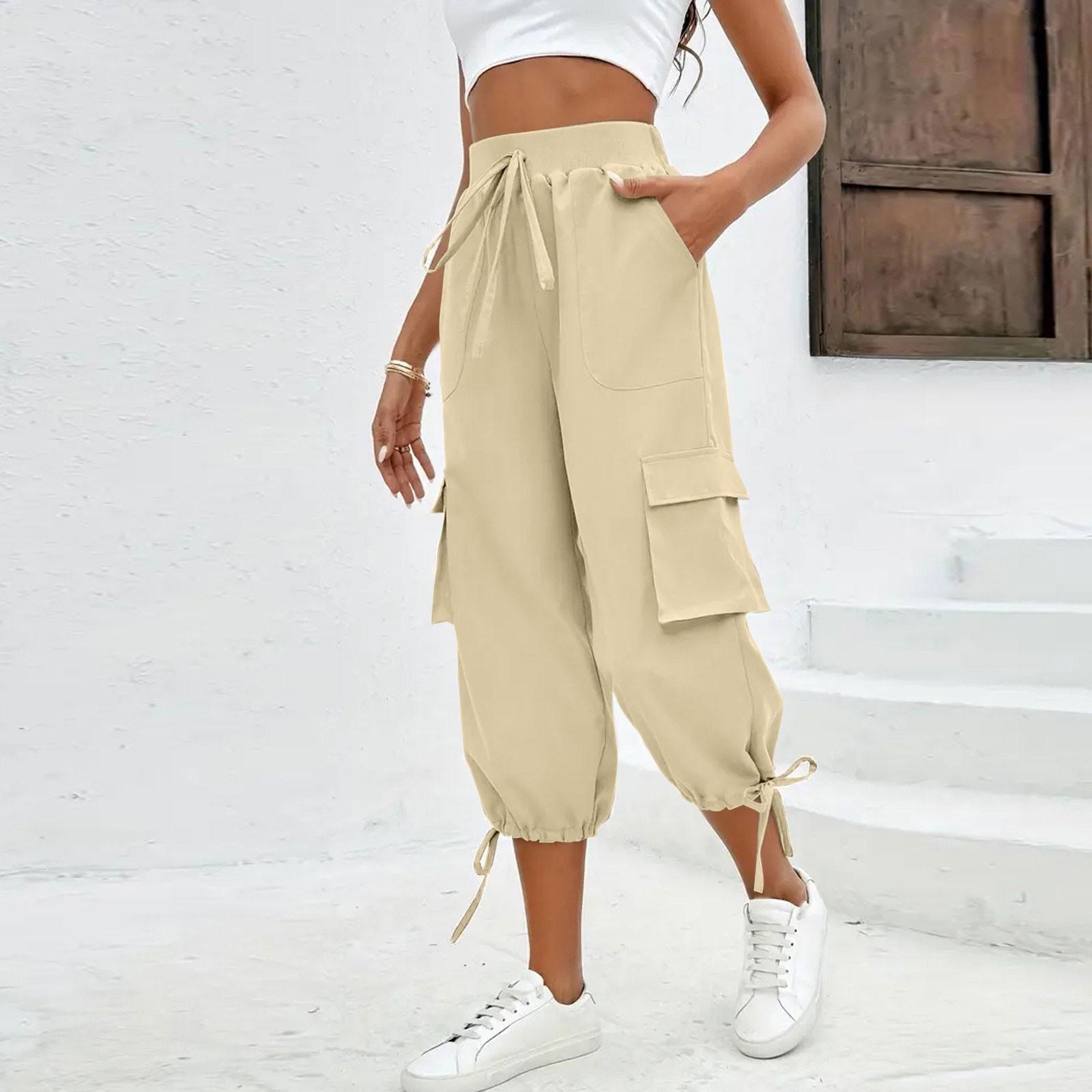 

Womens Capris With Pockets Stretch Lightweight Casual Cargo Pants Summer Cropped Trousers Outdoor Clothes M хакі