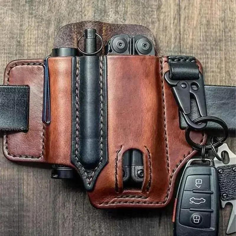 1pc Tool Pocket PU Multifunctional Storage Wear Resistant Durable Retro Outdoor Sports Pocket Tool Leather Case Flashlight Cover