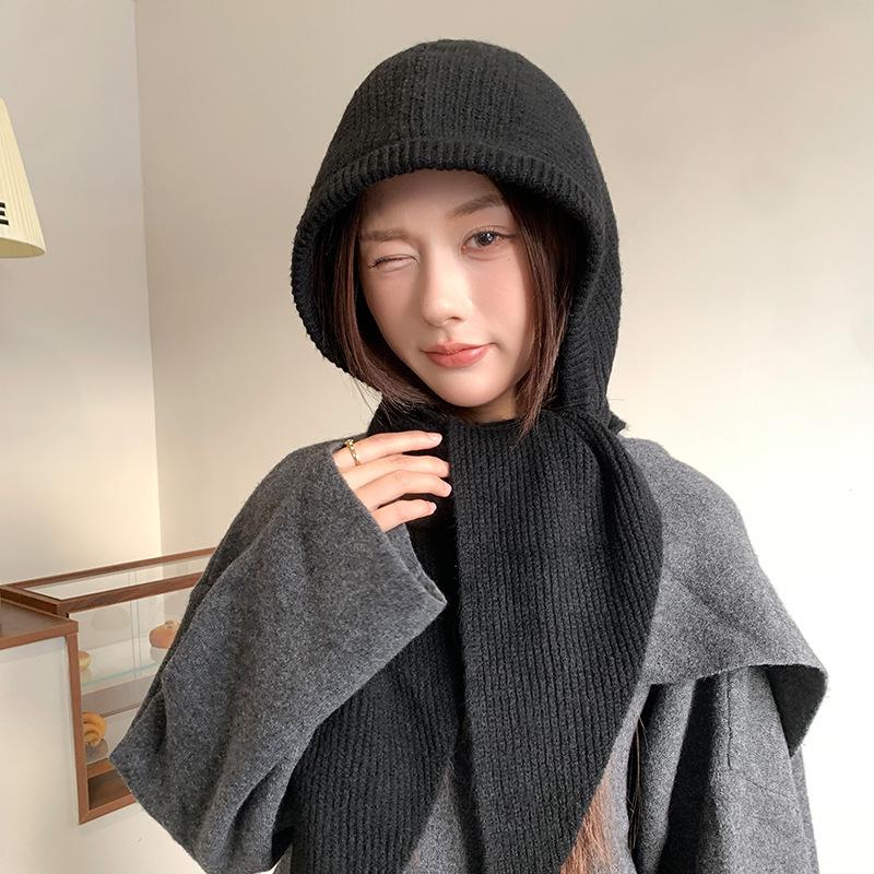 Knitted Balaclava Hat Women's Winter Lace-Up Warm Ear Protector Outdoor Riding Versatile Cold-proof Wool Hat