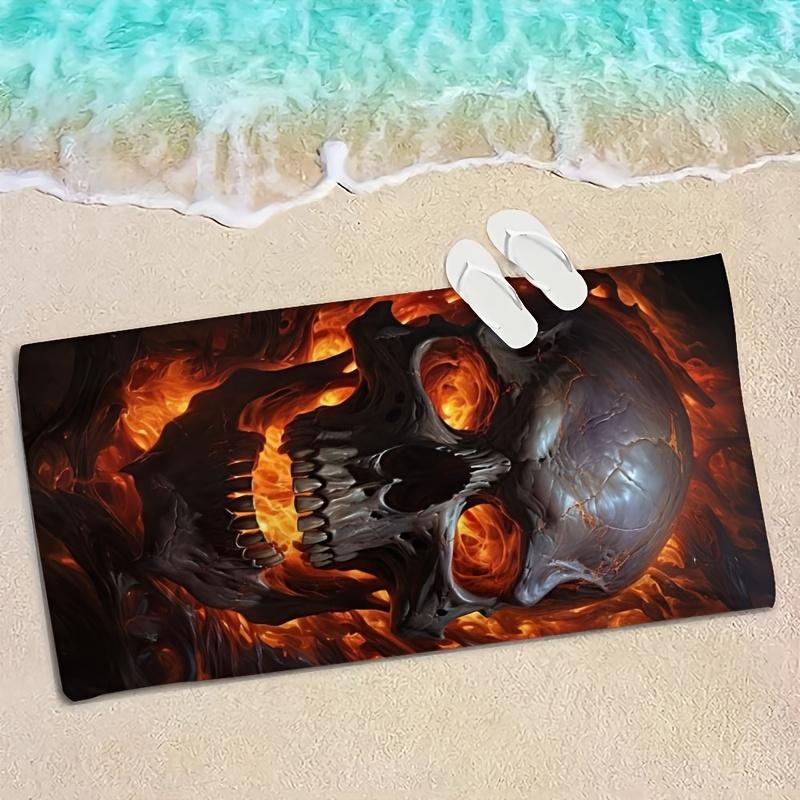 Asciugamano da Spiaggia con Teschio e Fiamme in Poliestere Morbido Assorbente Asciugatura Rapida Grande Dimensioni Telo per Piscina e Surf