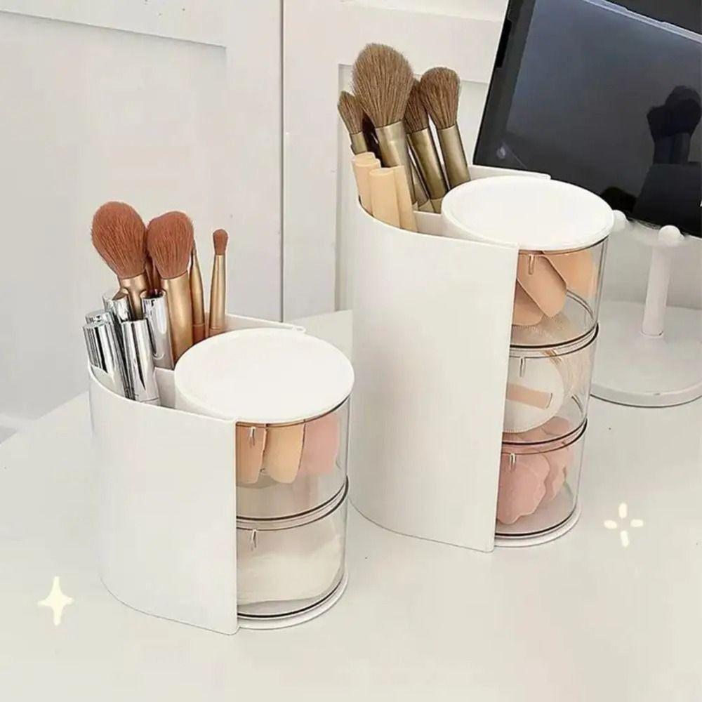 3-Layer Makeup Brush Holder Transparent INS Jewelry Organizer Box Dustproof Large Capacity Cosmetic Storage Box Powder Puff