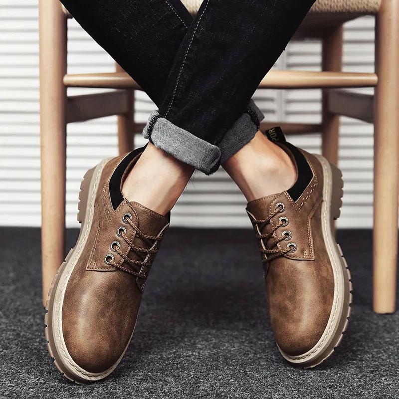 men's Spring shoes British work shoes trend single shoes casual sneakers men's leather shoes men's outdoor low-top shoes