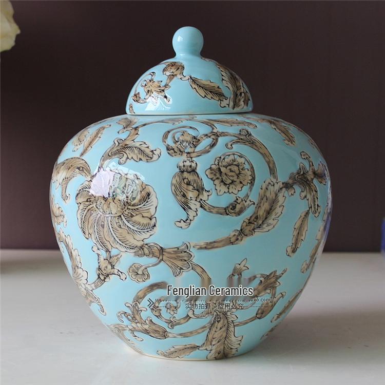 European Style Hand-Painted Ceramic Storage Jar for Living Room Décor