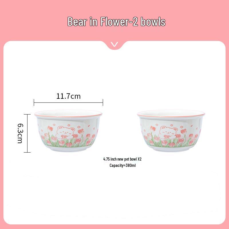 Cute Cartoon Ceramic Dinnerware Set: Bowls, Plates, and Chopsticks for Single Person