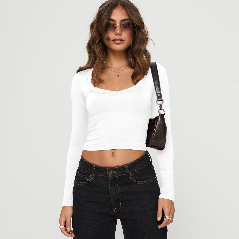 

JPNTKY Женская мода Повседневные Весенне-осенние Однотонные Блузки и Рубашки с Принтом и Длинным Рукавом и U-образным Вырезом XL