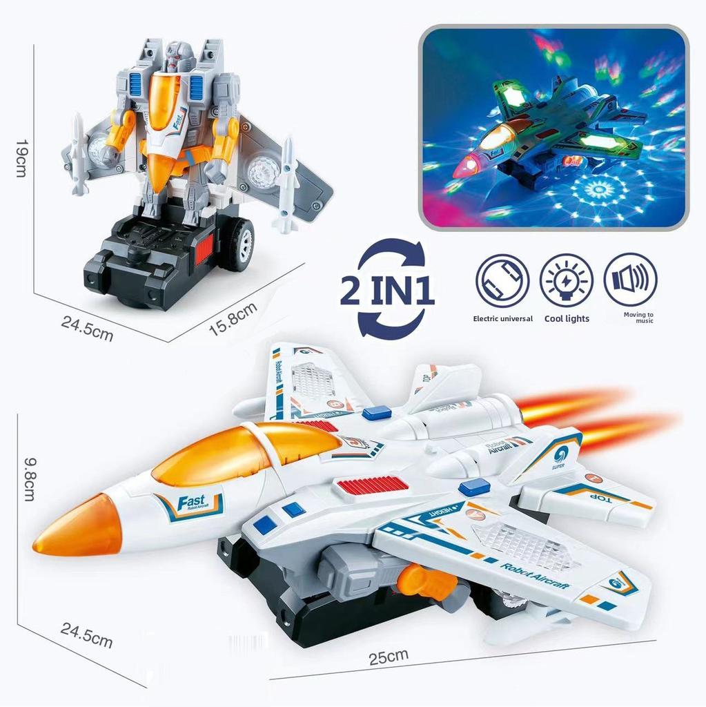 Electric Universal Walking Fighter Automatic Cycle Deformation Robot Toy with Color Lights