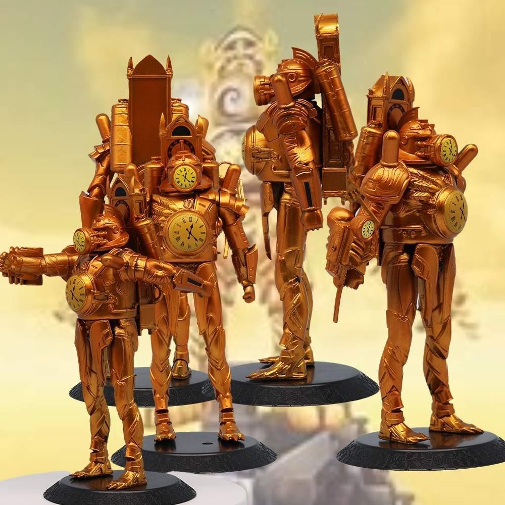Gold Clock Man Action Figure Hand-made Joint Movable Transforming Clock Man King Toy Decor 17cm Pvc