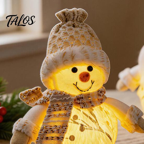 Decorative Christmas Doll LED Plush Ornaments, Light Up Elk Snowman Santa Claus Decoration, Cute Stuffed Toy for Table Holiday Party Decor Gift Kids