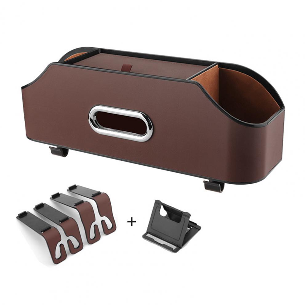 Car Seat Back Storage Box Multifunctional Auto Tissue Universal Genuine Leather Backseat Water Cup Holder Hanging Hook Organizer