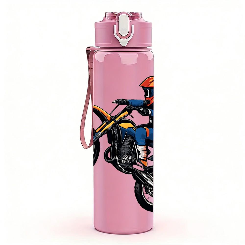 1PC Off Road Motorcycle Rider Pattern 750ml Color Plastic Sports Water Bottle Leakproof Flip Straw Lid Suitable for Sports Office Home Use