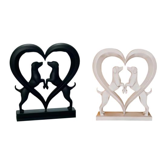 Love Heart Dogs Statue, 3D Printed Puppy Sculpture, Romantic Dogs Figurine Desktop Heart Ornament, Gift for Dog Lovers Room Table Shelf Decor