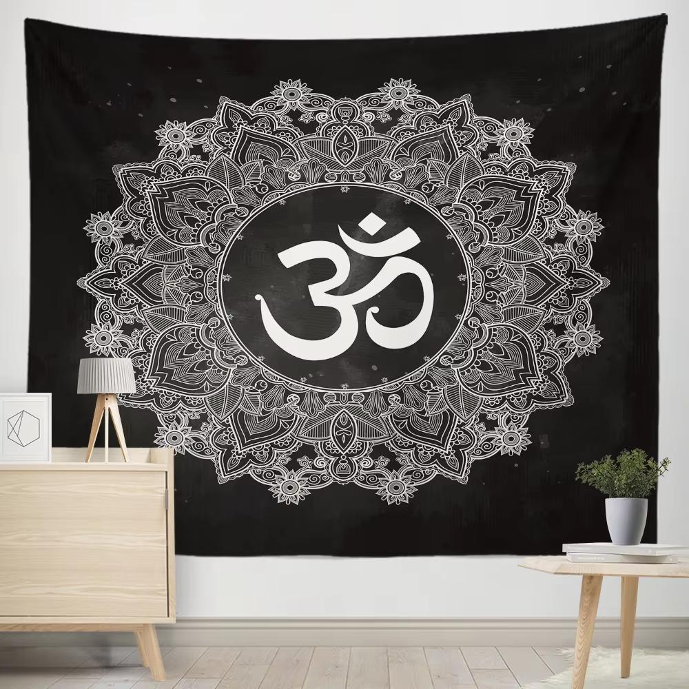 

Элегантный гобелен с мандалой и символом Ом, Изысканный гобелен для акцента в комнате в стиле йоги, Сложный духовный дизайн, настенный декор 29x37in