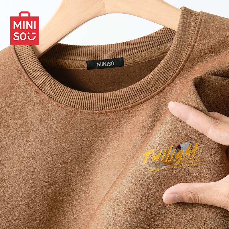 MINISO Men's Heavyweight Suede-Feel Crewneck Sweatshirt