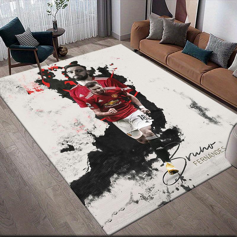 Bruno Fernandes Flannel Printed Carpet, Home Sofa Decoration for Living Room & Bedroom, Non‑Slip Play Flannel Floor Mat for Game Room
