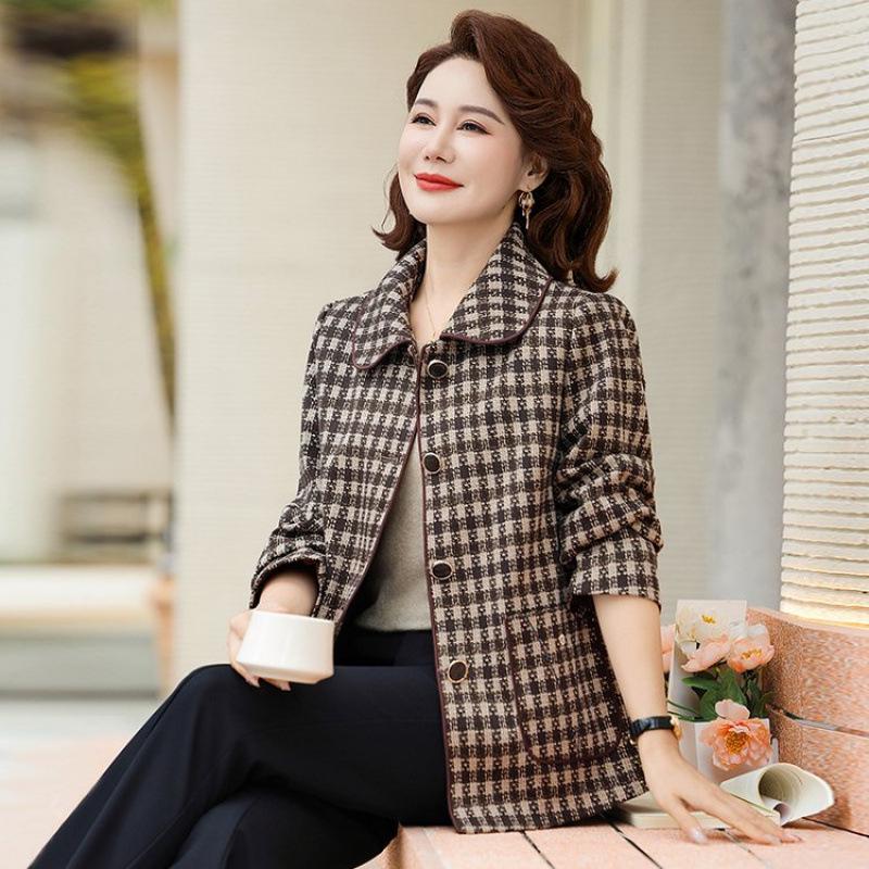 2026 Stylish Autumn Plaid Jacket for Middle-Aged and Elderly Women
