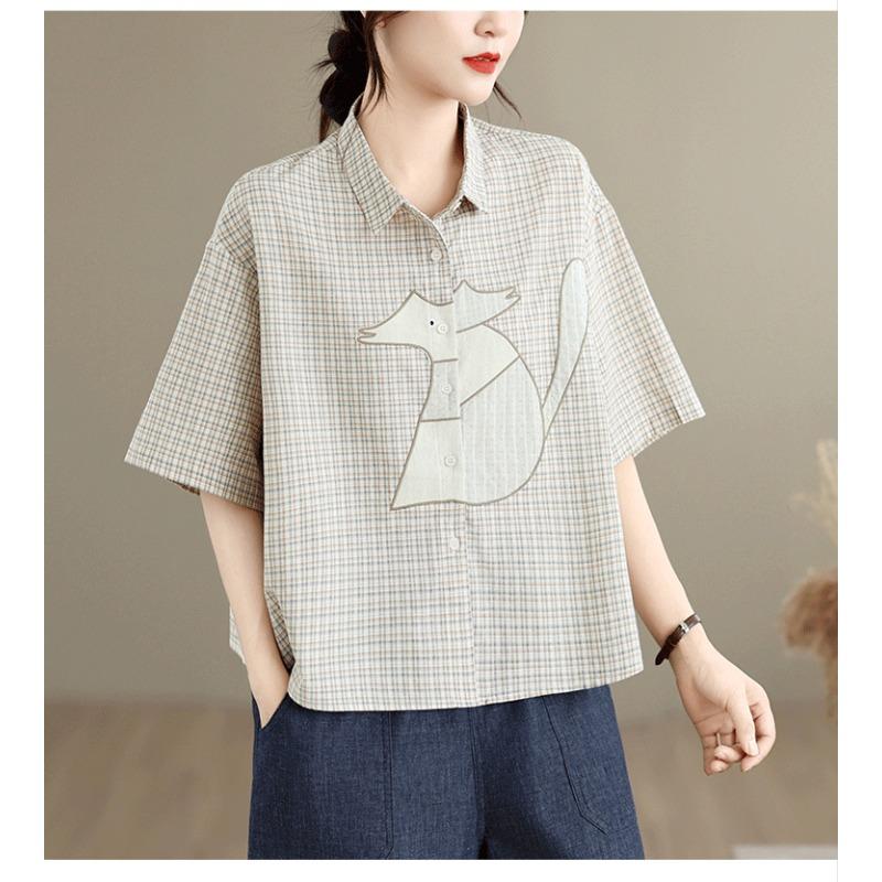 DIMANAF 2026 Women Plus Size New Summer Blouse Shirt Cotton Short Sleeve Embroidery Casual Loose Lady Tops Shirts