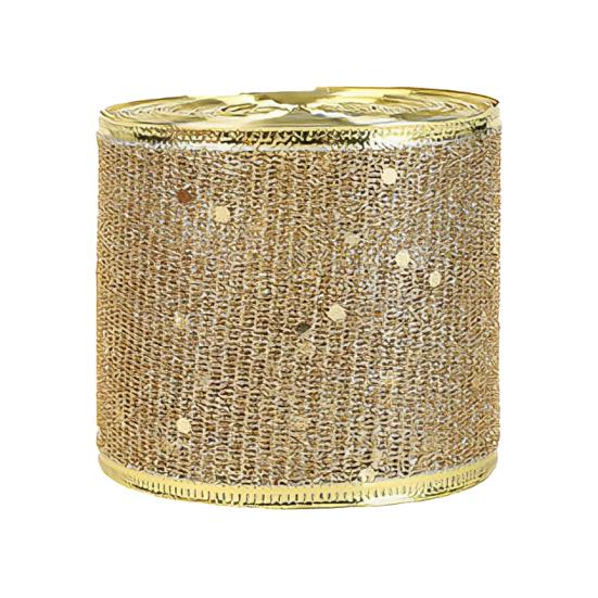 Transluzentes Polyesterband für Schleifen 2,5" x 2,2 Yards Gold Durchsichtig Weihnachtsbaumdekoration und Geschenkverpackung Verpackung, Netzstoff DIY Bastelarbeiten Floral