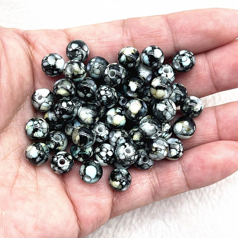 50pcs 8mm Flowering Round Acrylic Beads Loose Spacer Beads for Jewelry Making DIY Bracelet Accessories