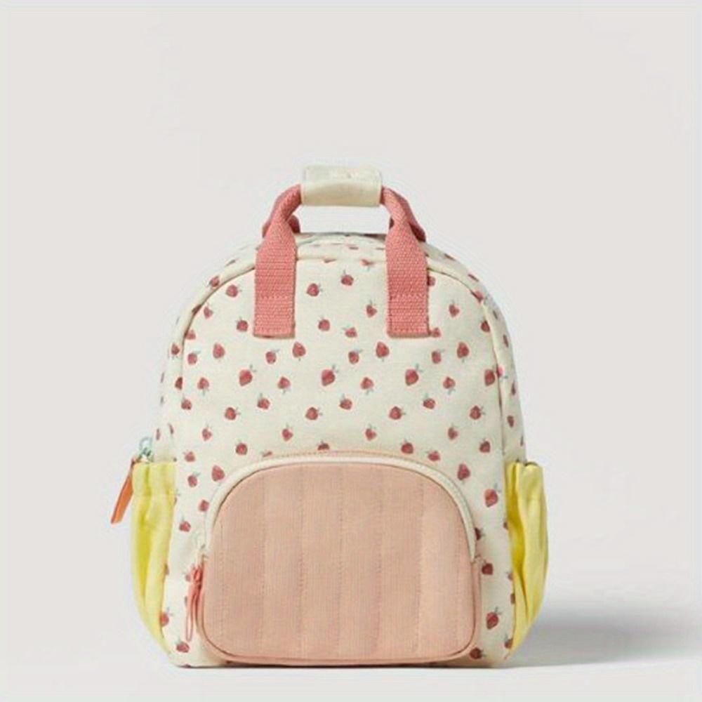 Dopamine-Boosting Mixed Color 1pc Personalized Backpack - Embroidered Name, Strawberry Design, Zipper Closure, Polyester Lining, Hand Washable