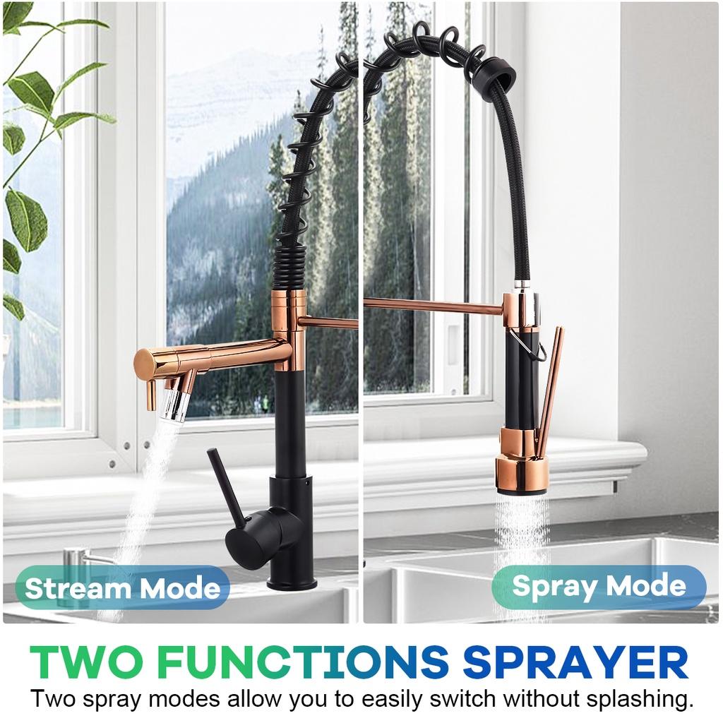 Black Deck Mounted Mixer Tap 360 Degree Rotation Stream Sprayer Nozzle Stainless Steel Gold Spring Pull Out Kitchen/Bathroom Faucet