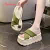 Fashion Aphixta 8cm Platform Slides Sandals Crystal Height Increasing Women's Summer Sandals Chunky Heel Flip Flops Modern Slippers