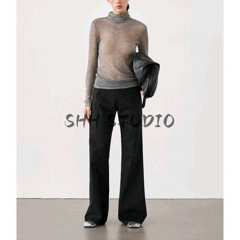 MD Spring New Arrival Women's American Basic Style Semi See-through Turtleneck Long Sleeves Knitting Bottoming Shirt T-shirt 6806524