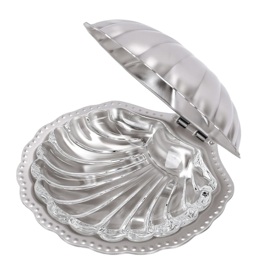 Shell Dish with Spoon Set 304 Stainless Steel Glass Inner Plate for Butter Salad Dressing Easy Cleaning Multi