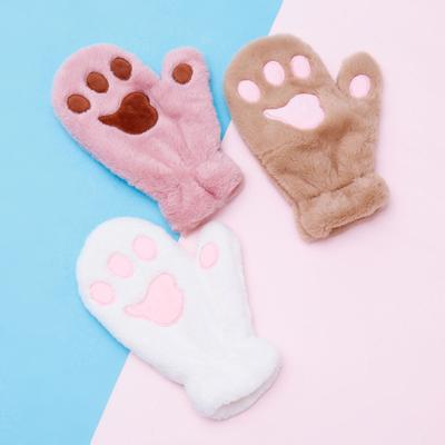 Yousheng 1 Paar Damen Winterfäustlinge Cartoon Katzenpfotenform Dick Plüsch Rutschfest Wärmespeicherung Outdoor Skifahren Radfahren Handschuhe