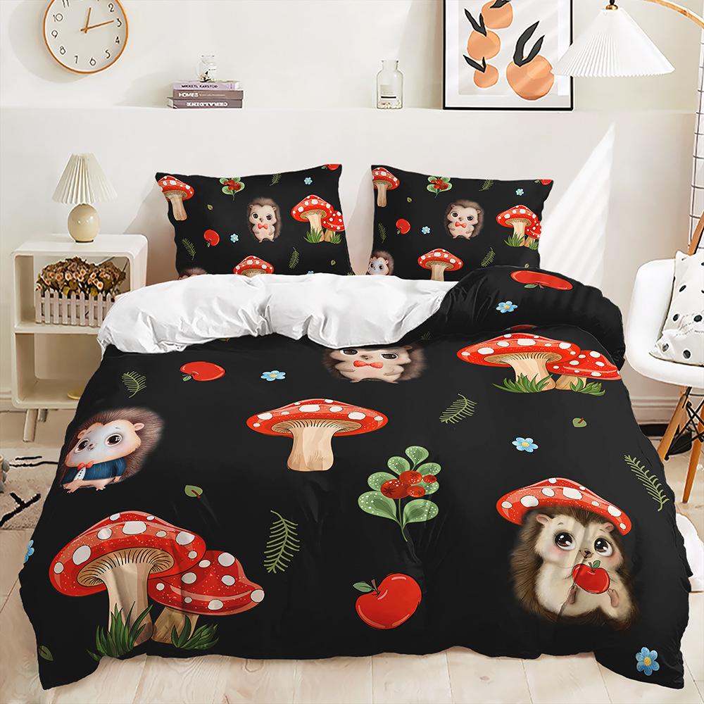 Three-Piece Cute Mushroom Quilt Set Two-Piece Bedding Digital Printing Kit