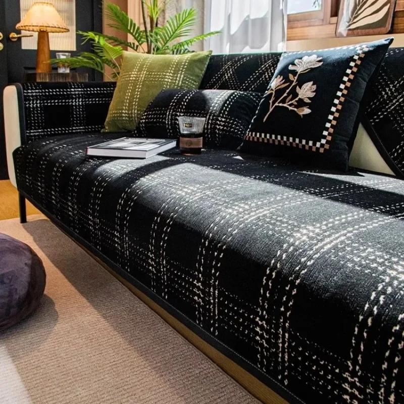 INS Style Chenille Sofa Cover Mat Four Seasons Universal Non-Slip Couch Slipcovers L-shaped Sofa Towel Protector for Living Room