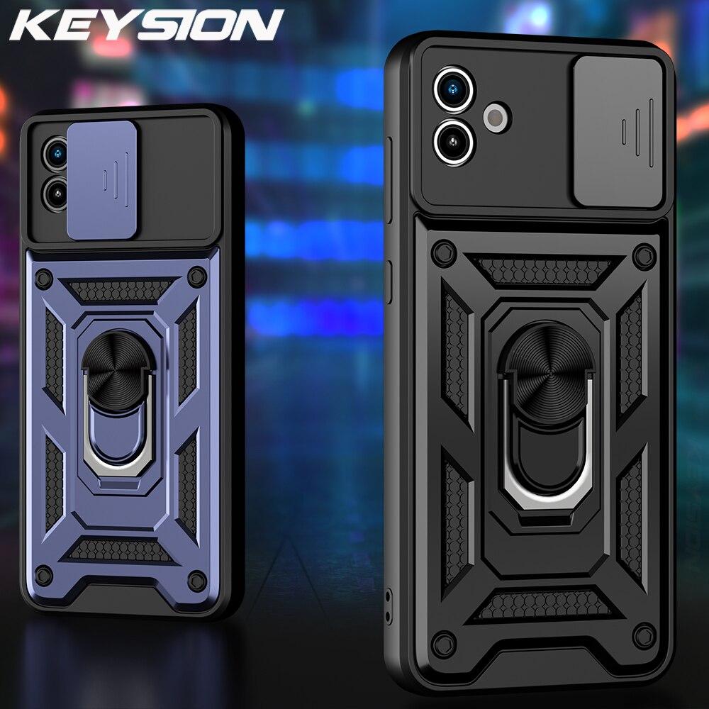 

KEYSION Ударопрочный чехол для Samsung A04 A04S A03 Слайд камера Защита объектива Кольцо Стенд Телефон Задняя крышка для Galaxy M13 5G