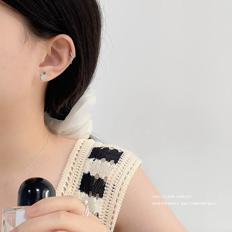 Cute Zircon Apple Earrings for Women Niche Design Peace and Blessing Earrings