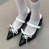 Novelty Special Heel Spliced Heels Pointed Toe Women's Fashion Shallow Mouth Bow Non-Slip Mary Jane Single Shoes Woman Pumps