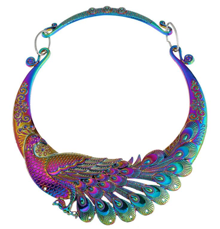 Ethnic Collar Choker Necklace Charming Multicolor Laser Jewelry Chinese Peacock Dragon Maxi Necklaces Statement Necklace