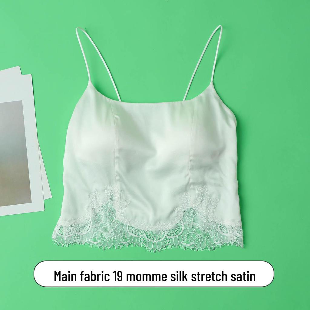 Silk Satin Mulberry Strap Top with Padded Bustier Bandeau Bra and Lace for Women
