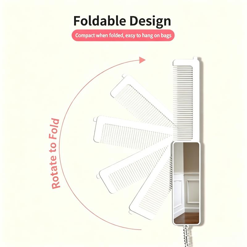 2 in 1 Anti-Static Foldable Hair Comb with Small Makeup Mirror Mini Portable for Travel Cosmetic Touch-ups