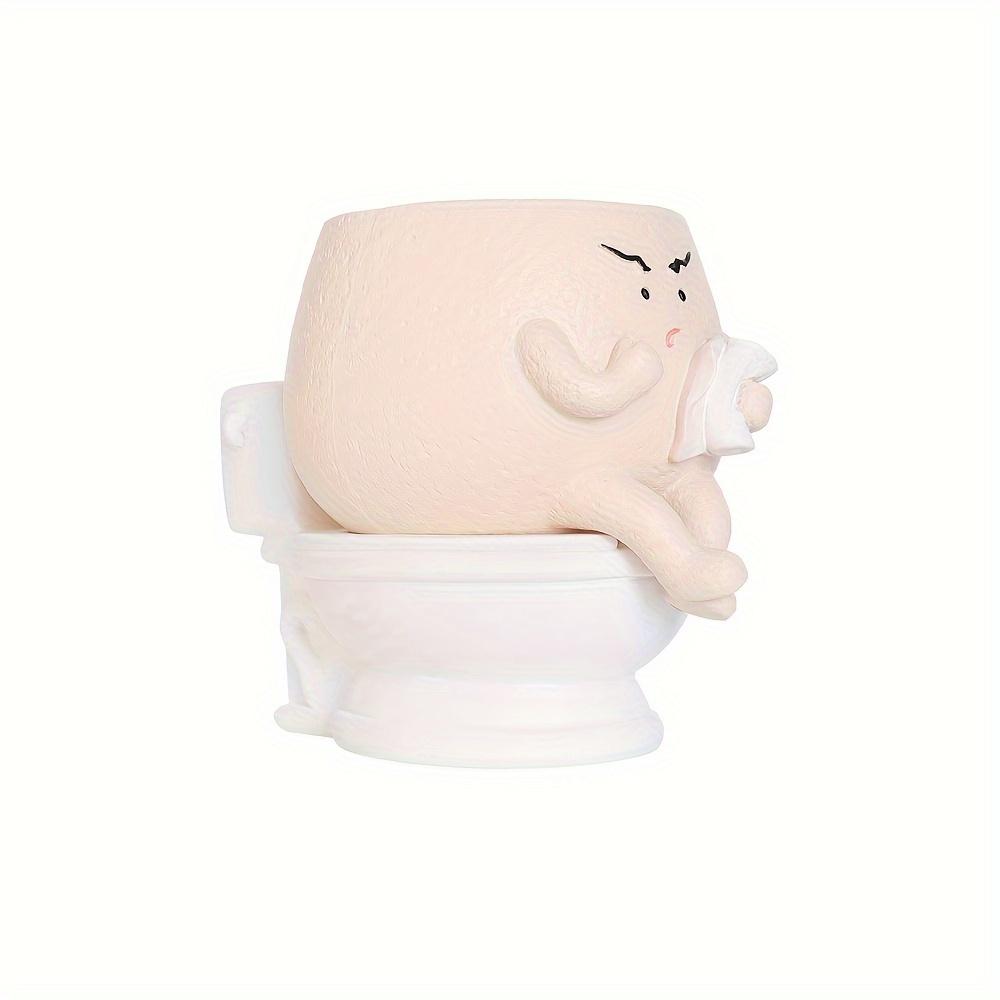 Whimsical Face Planter Pot,Double Layered Resin Vase with Drainage Hole, Cute Toilet Design for Indoor/Outdoor Decor, Contemporary Geometric Pattern