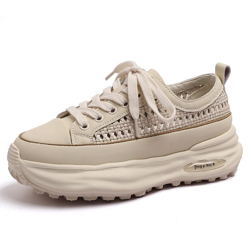 Leather Thick-soled Forrest Gump Shoes Women's Spring and Autumn New Versatile Leisure Sports Heightening Lightweight Dissolving Non-slip Small